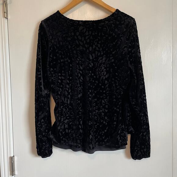 Alfani Black Velvet Burnout Surplice Wrap Top long sleeve solid stretch XLp - Picture 2 of 7
